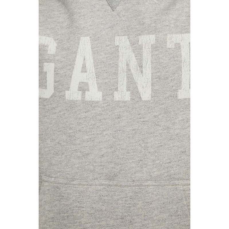 Bavlněná mikina Gant pánská, šedá barva, s kapucí, s potiskem