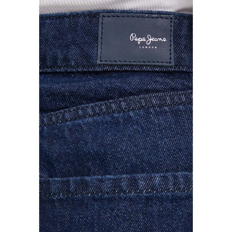 Džínové šortky Pepe Jeans dámské, tmavomodrá barva, hladké, high waist