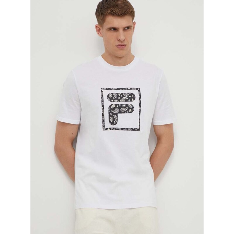 Bavlněné tričko Fila Longyan bílá barva, s potiskem, FAM0681