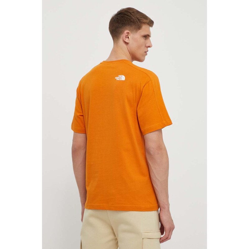 Bavlněné tričko The North Face oranžová barva, s potiskem, NF0A87FFPCO1
