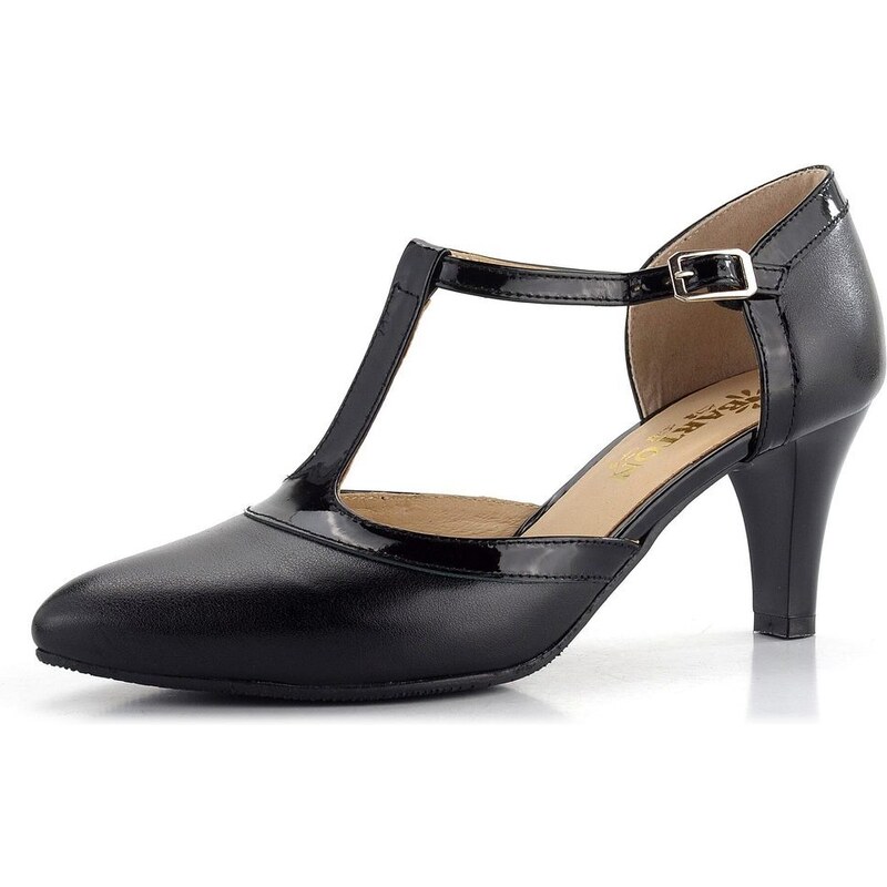 Barton elegantní lodičky s T páskem černé/lak R2463 90708688