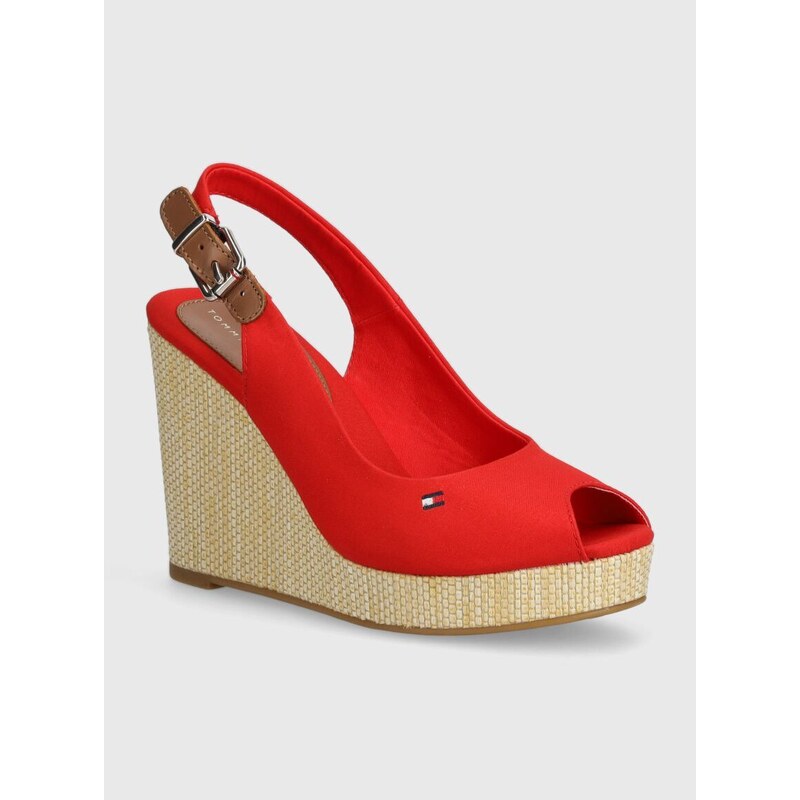 Sandály Tommy Hilfiger ICONIC ELENA SLING BACK WEDGE dámské, tmavomodrá barva, na klínku, FW0FW04789