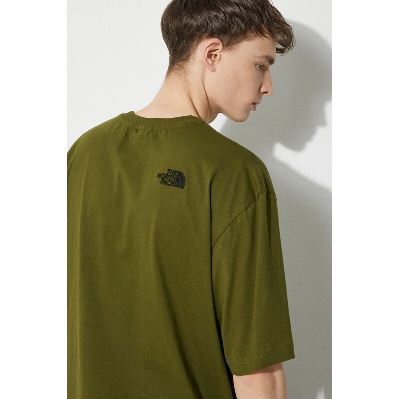 Bavlněné tričko The North Face M S/S Essential Oversize Tee zelená barva, s aplikací, NF0A87NRPIB1