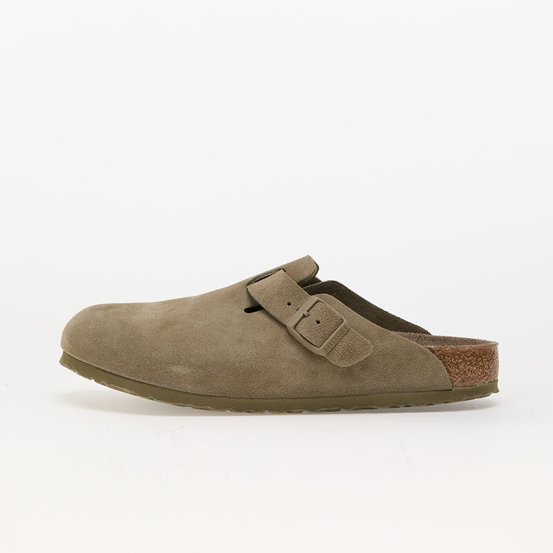 Pánské pantofle Birkenstock Boston Soft Footbed Suede Leather Faded Khaki