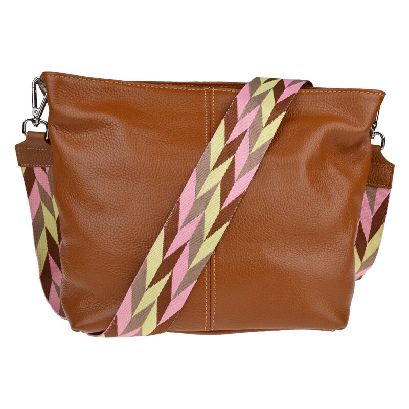 Hnědá kožená italská crossbody kabelka Prisca Camel s přídavným