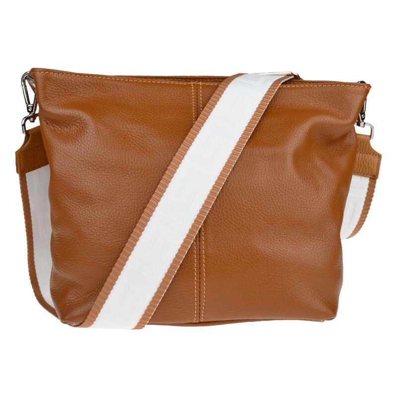 Hnědá kožená italská crossbody kabelka Prisca Camel s přídavným