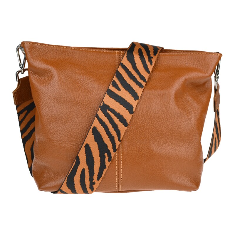 Hnědá kožená italská crossbody kabelka Prisca Camel s přídavným