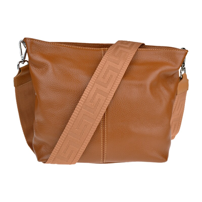 Hnědá kožená italská crossbody kabelka Prisca Camel s přídavným