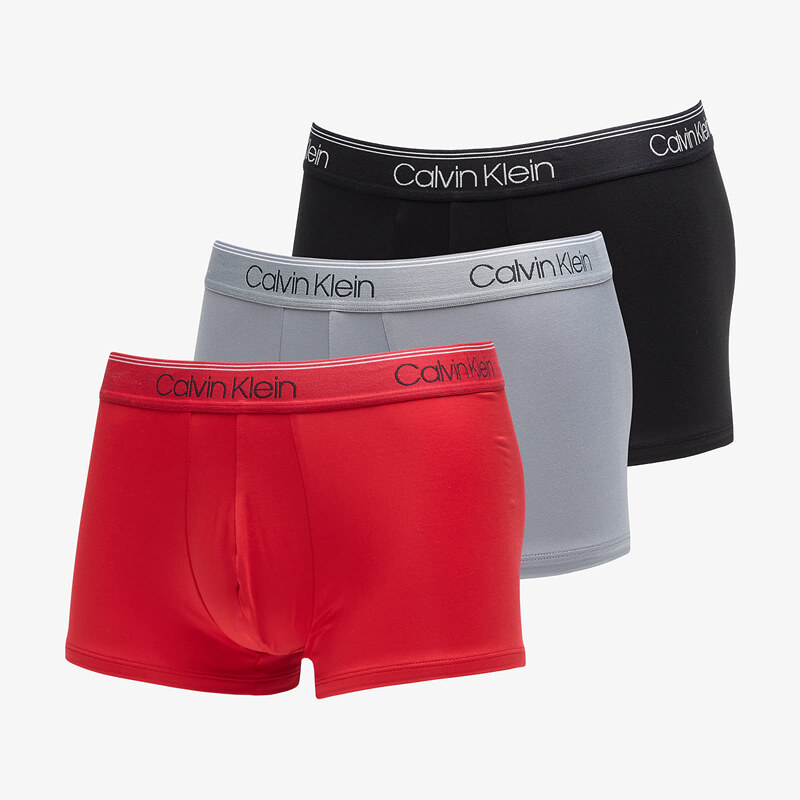 Boxerky Calvin Klein Microfiber Stretch Wicking Technology Low Rise Trunk 3-Pack Black/ Convoy/ Red Gala