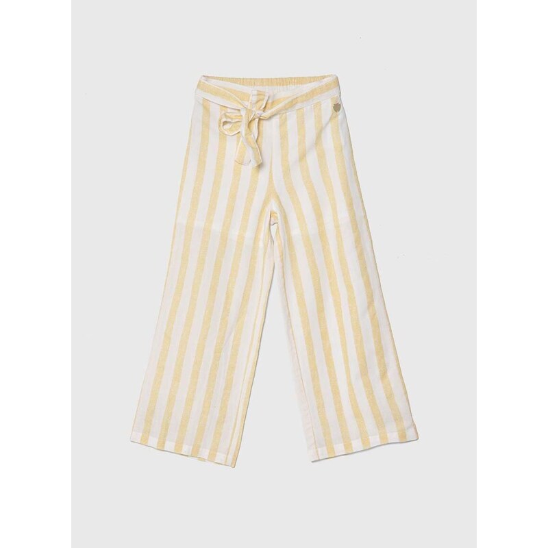 Kalhoty s lněnou směsí pro děti Guess žlutá barva, vzorované