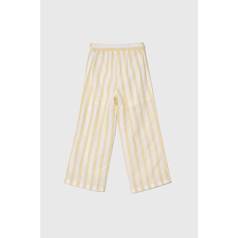 Kalhoty s lněnou směsí pro děti Guess žlutá barva, vzorované