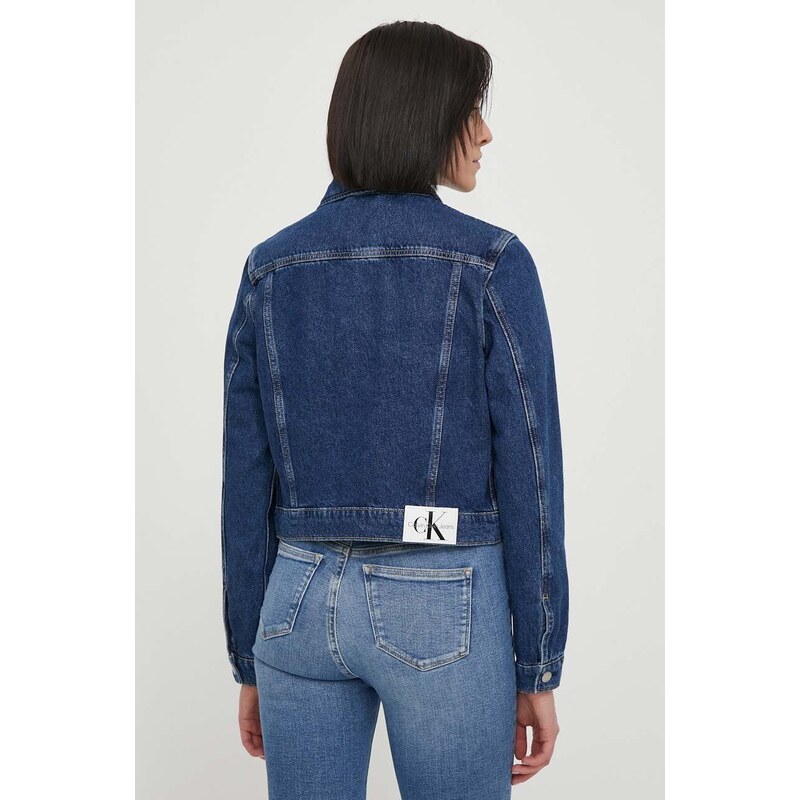 Džínová bunda Calvin Klein Jeans dámská, tmavomodrá barva, přechodná
