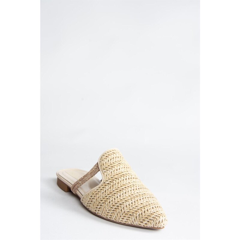 Fox Shoes Ten Straw Stone Detailed Women's Slippers