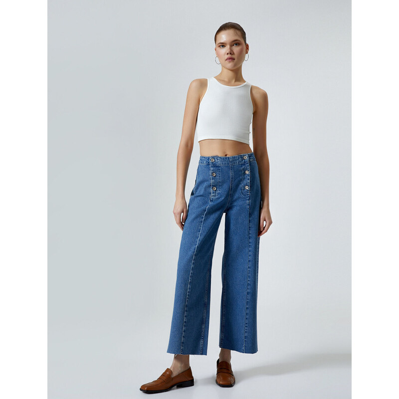 Koton Wide Leg Jeans High Waist Buttoned Jeans - Sandra Jeans