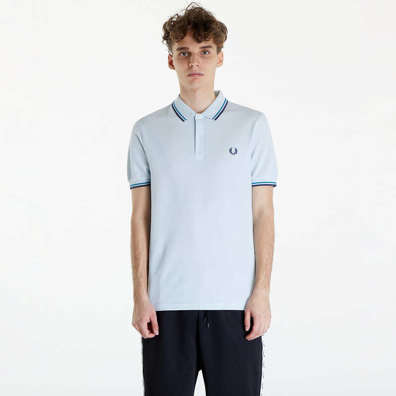 Pánské tričko FRED PERRY Twin Tipped Fred Perry Shirt Light Ice/ Cyber Blue/ Midnight Blue