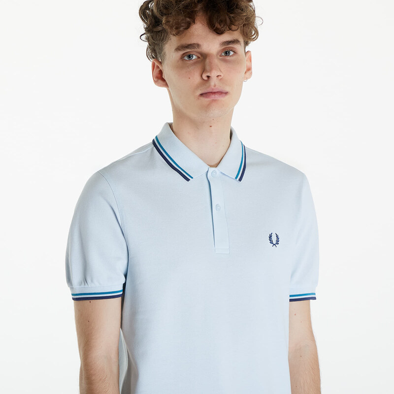 Pánské tričko FRED PERRY Twin Tipped Fred Perry Shirt Light Ice/ Cyber Blue/ Midnight Blue