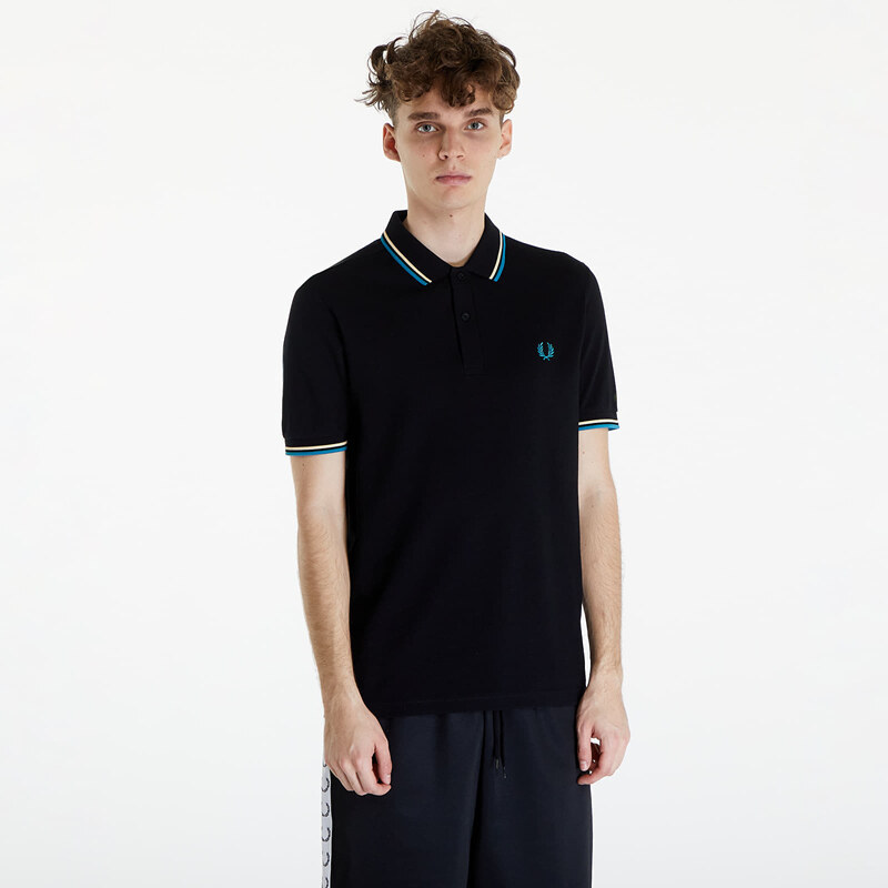 Pánské tričko FRED PERRY Twin Tipped Fred Perry Shirt Black/ Ice Cream/ Cyber Blue