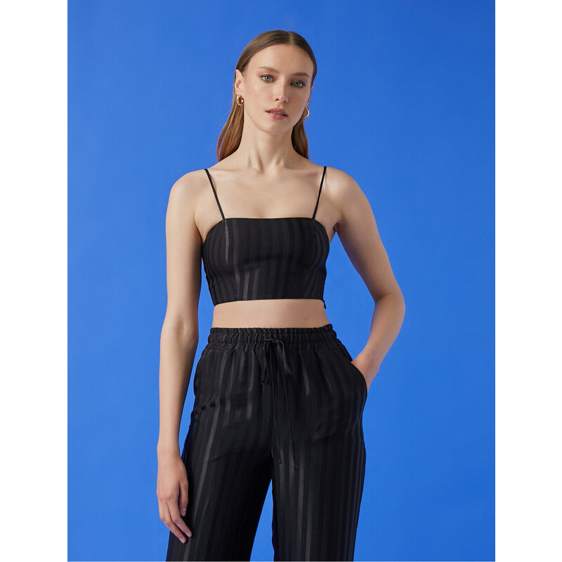 Koton Thin Straps Jacquard Crop Singlet