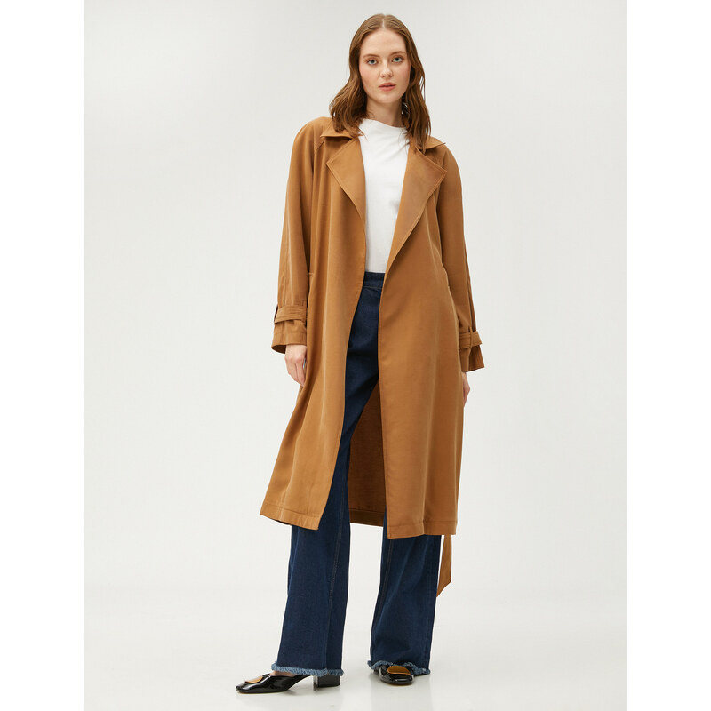 Koton Pocket Belted Trench Coat Rayon Blend