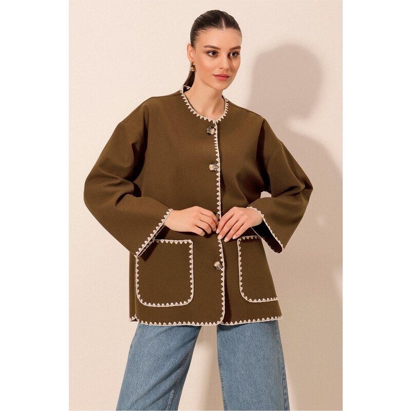 Bigdart 0690 Boyfriend Embroidered Stitch Jacket - Brown