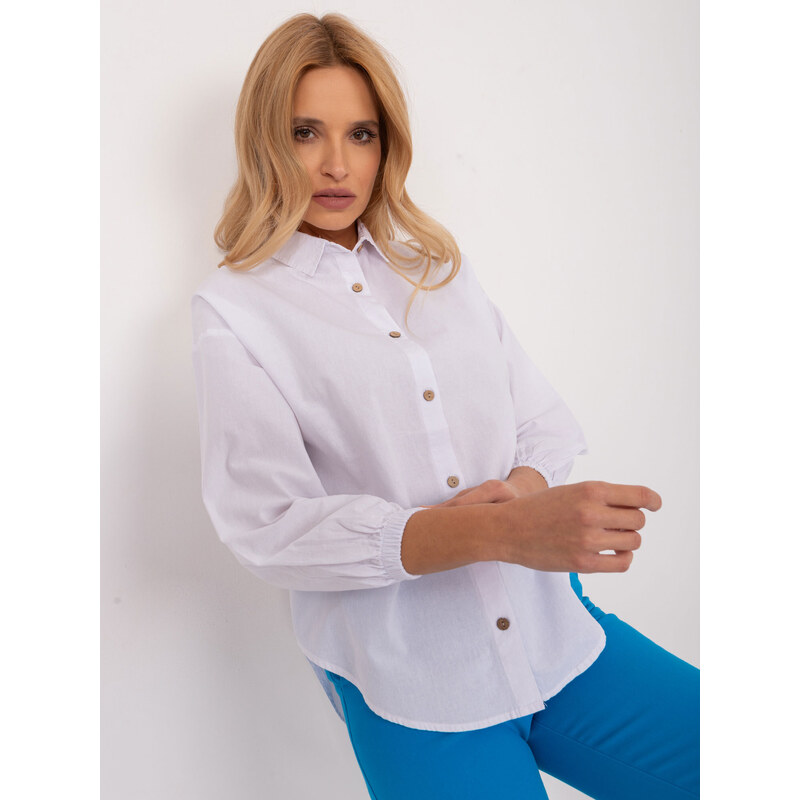 Fashionhunters Bílá bavlněná dámská košile na knoflíky