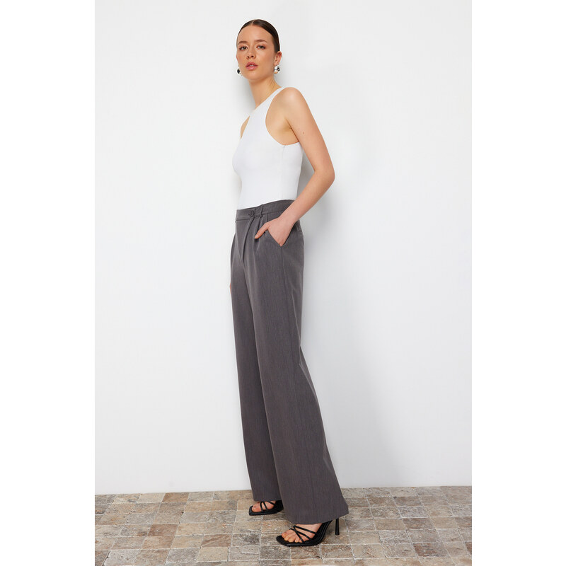 Trendyol Gray Cross Closure Wide Leg Woven Trousers