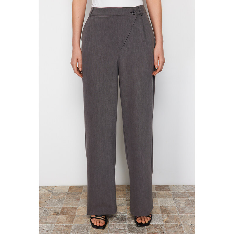 Trendyol Gray Cross Closure Wide Leg Woven Trousers