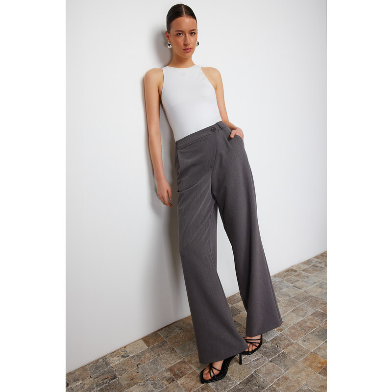 Trendyol Gray Cross Closure Wide Leg Woven Trousers