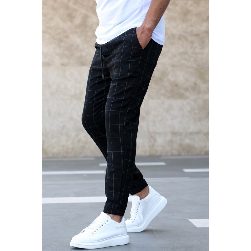 Madmext Checked Black Jogger Mad4081