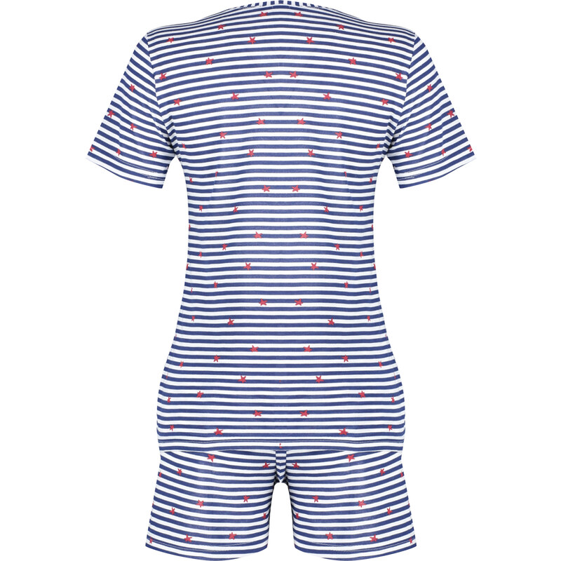 Trendyol Navy Blue Cotton Striped Knitted Pajamas Set