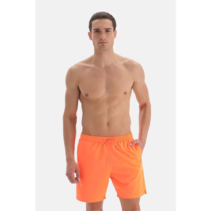 Dagi Neon Orange Plain Medium Swim Shorts