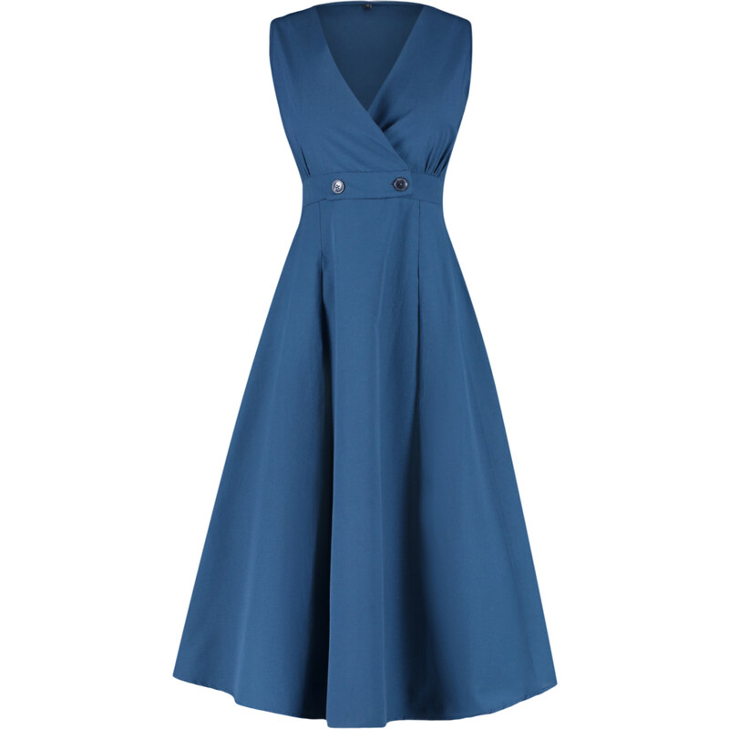 Trendyol Navy Blue A-Line Double Breasted Collar Button Detailed Woven Midi Dress