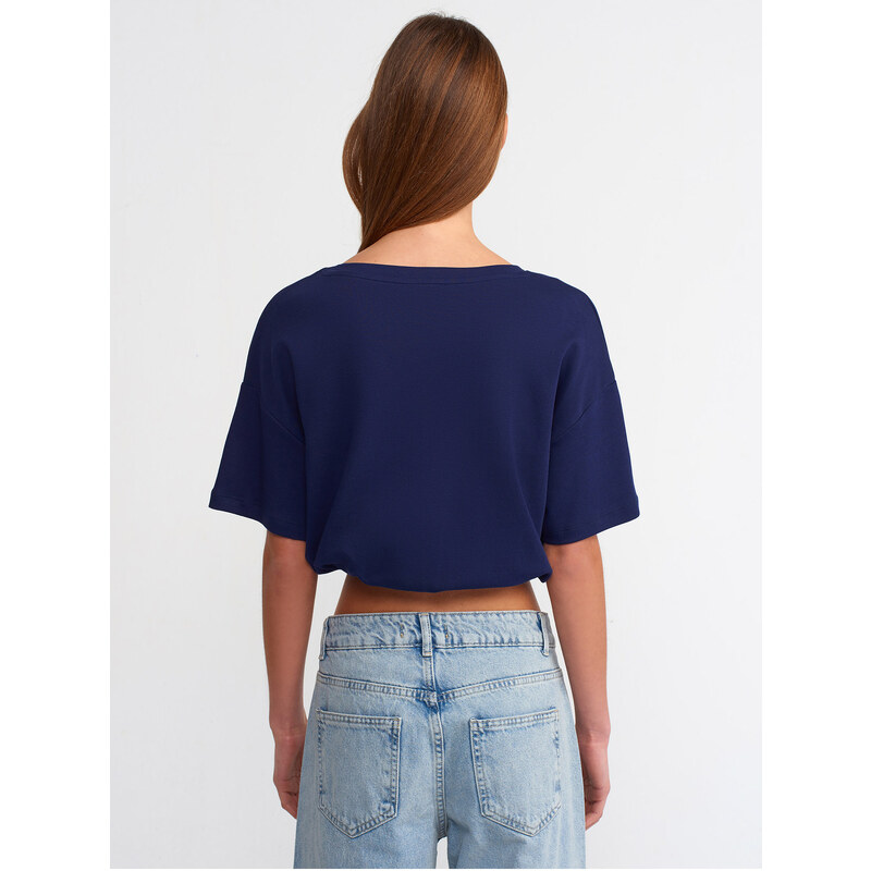 Dilvin 30225 Crop Cotton T-Shirt-Navy Blue
