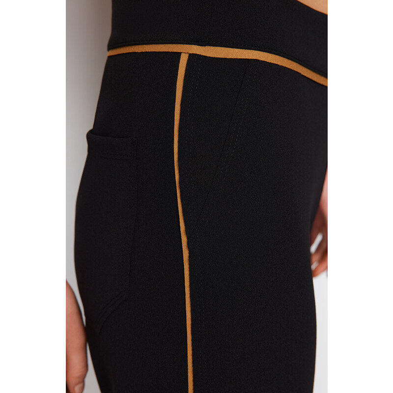 Trendyol Black Contrast Stripe Detail Wide Leg/Comfort Fit Flexible Trousers