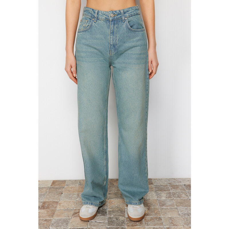 Trendyol Blue Pale Effect Vintage džíny s vysokým pasem a