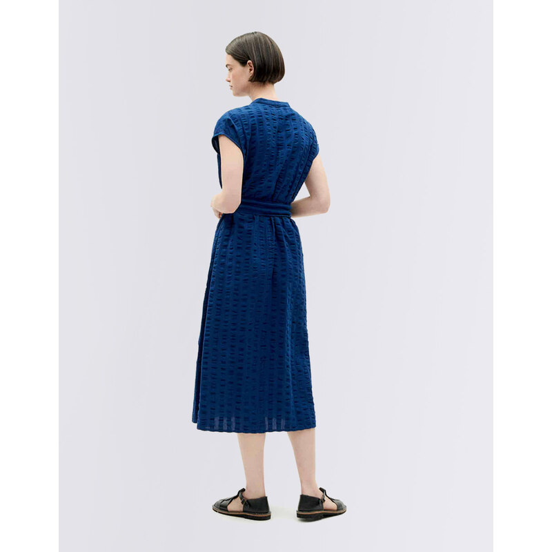 Thinking MU Navy Big Seersucker Gretel Dress NAVY