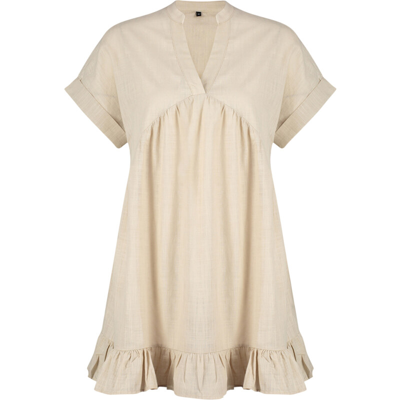 Trendyol Beige Wide Fit Mini Woven Ruffle Beach Dress