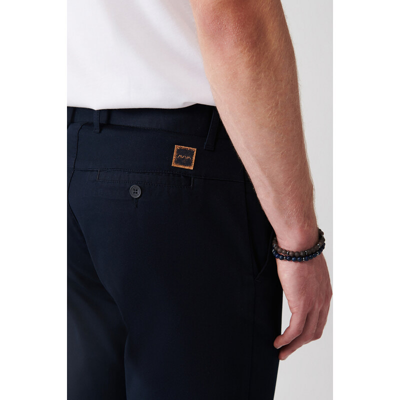 Avva Men's Navy Blue Cotton Slim Side Pocket Relaxed Fit Relaxed Fit Chino Trousers