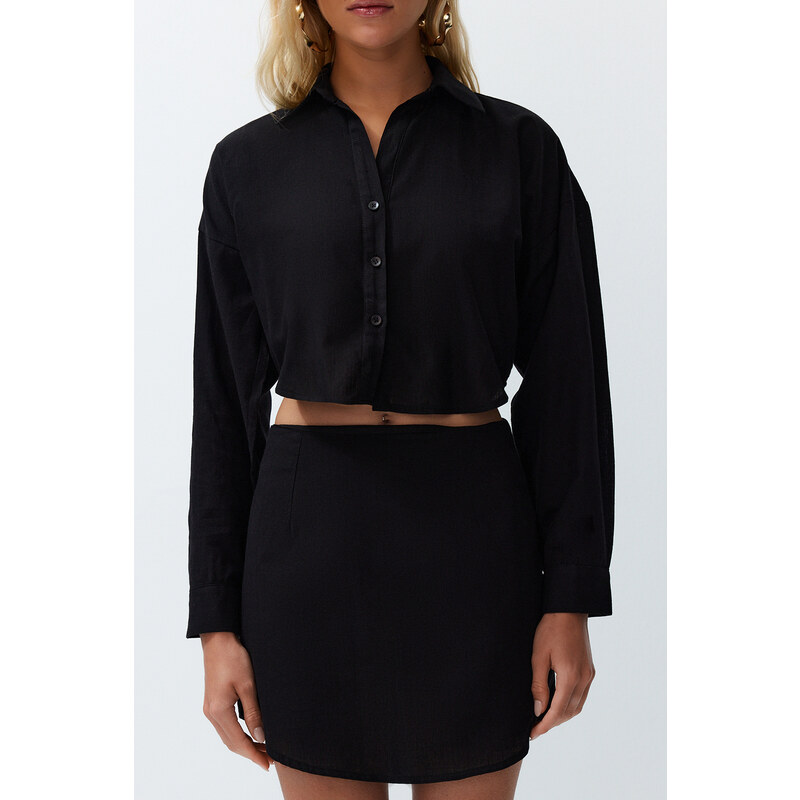 Trendyol Black Woven 100% Cotton Shirt Skirt Set