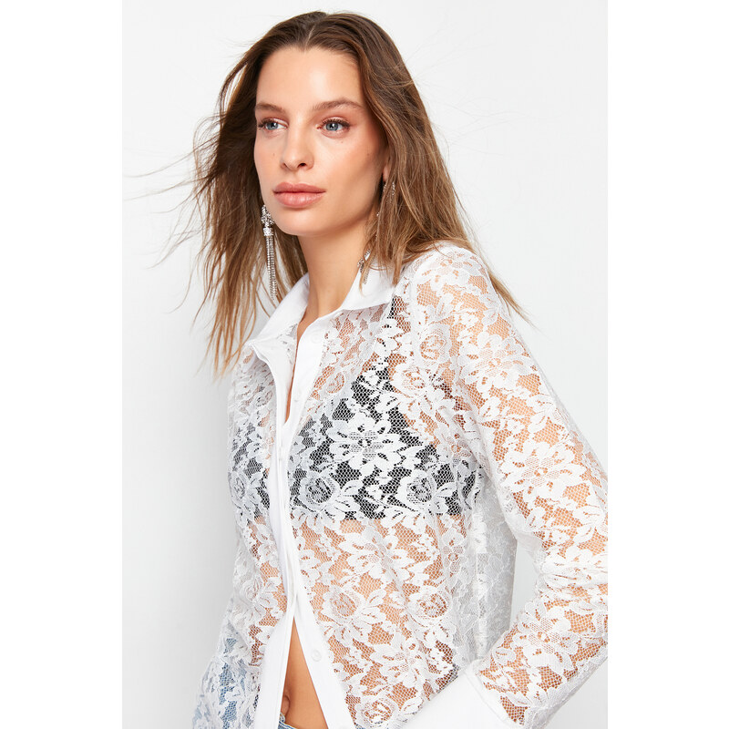 Trendyol White Unlined Lace Shirt