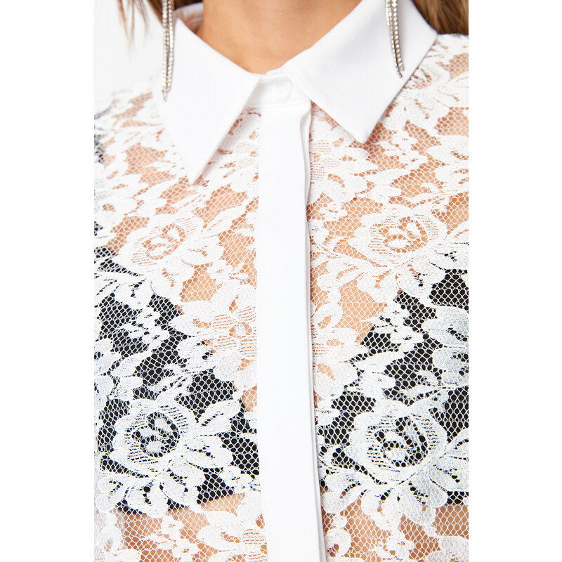 Trendyol White Unlined Lace Shirt