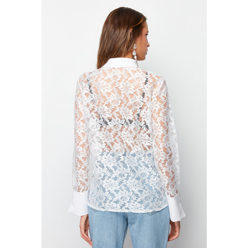 Trendyol White Unlined Lace Shirt