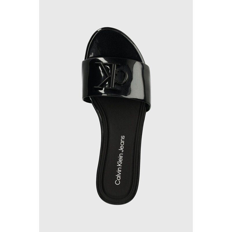 Pantofle Calvin Klein Jeans FLAT SANDAL SLIDE MG MET dámské, černá barva, YW0YW01348