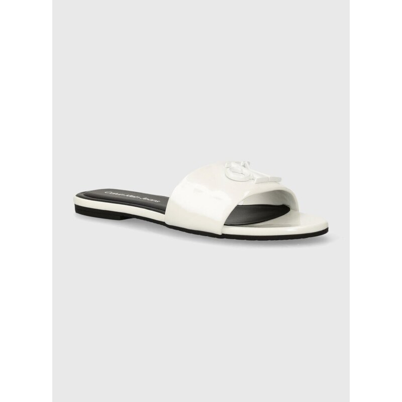 Pantofle Calvin Klein Jeans FLAT SANDAL SLIDE MG MET dámské, bílá barva, YW0YW01348