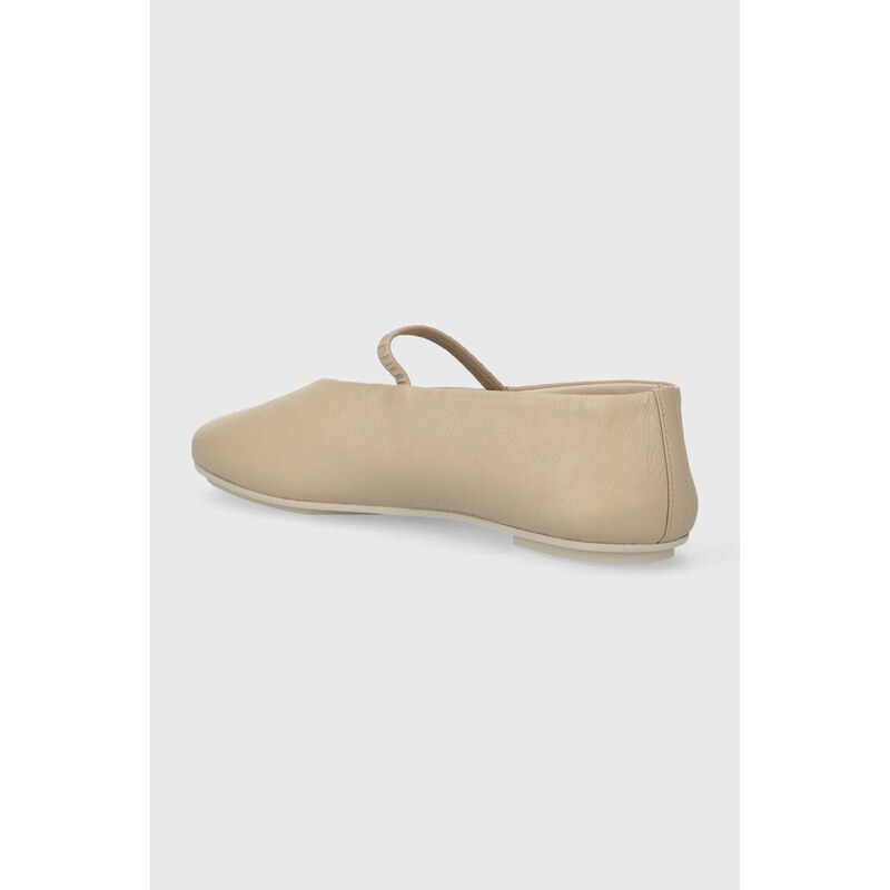 Kožené baleríny Calvin Klein BALLERINA W/STRAP LTH béžová barva, HW0HW01920