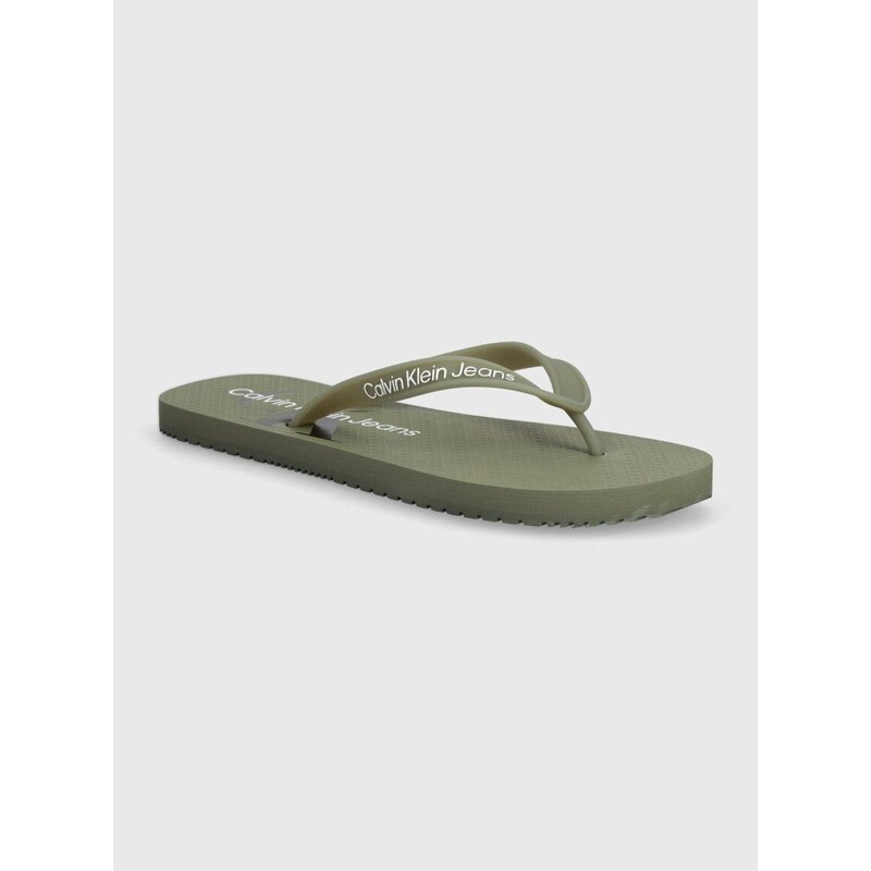 Žabky Calvin Klein Jeans BEACH SANDAL GLOSSY pánské, zelená barva, YM0YM00952