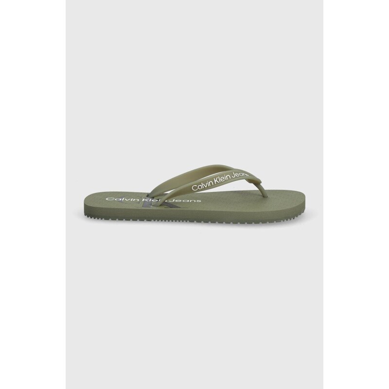 Žabky Calvin Klein Jeans BEACH SANDAL GLOSSY pánské, zelená barva, YM0YM00952