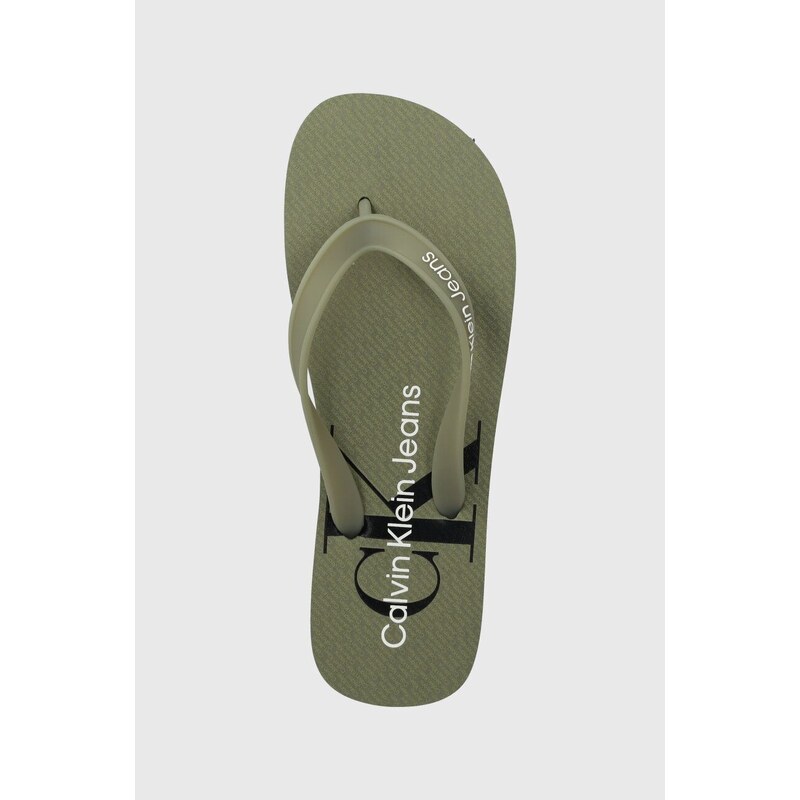 Žabky Calvin Klein Jeans BEACH SANDAL GLOSSY pánské, zelená barva, YM0YM00952