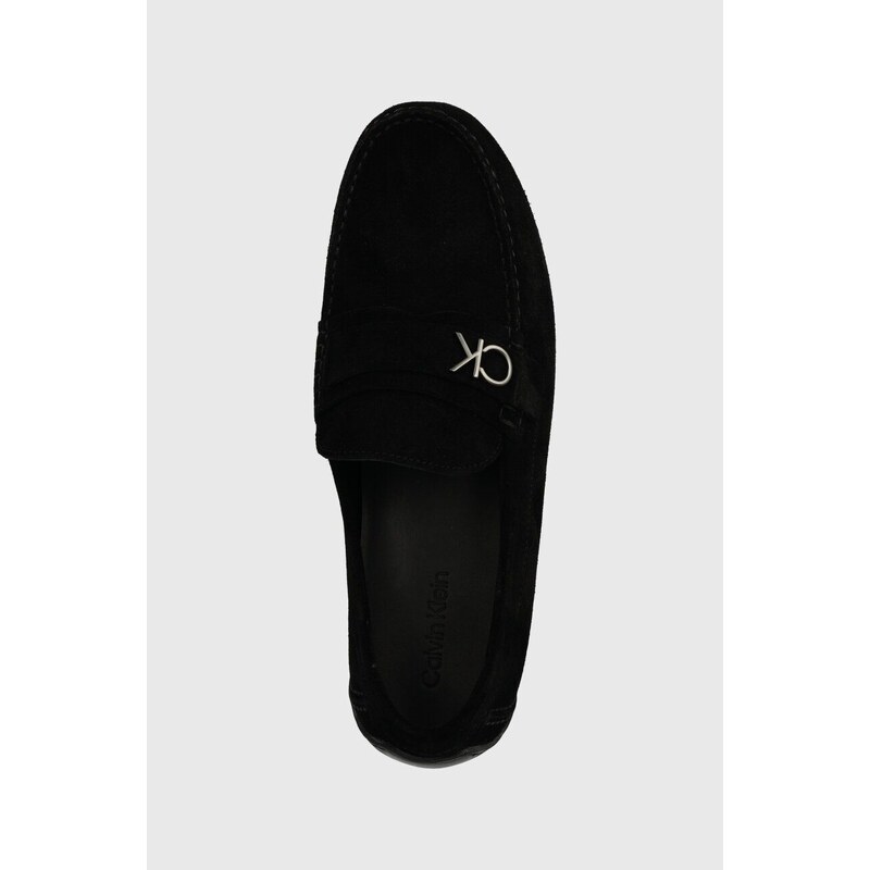 Semišové mokasíny Calvin Klein DRIVING SHOE BOLD LOGO pánské, černá barva, HM0HM01448