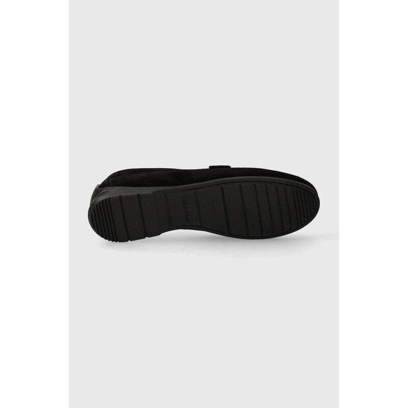 Semišové mokasíny Calvin Klein DRIVING SHOE BOLD LOGO pánské, černá barva, HM0HM01448
